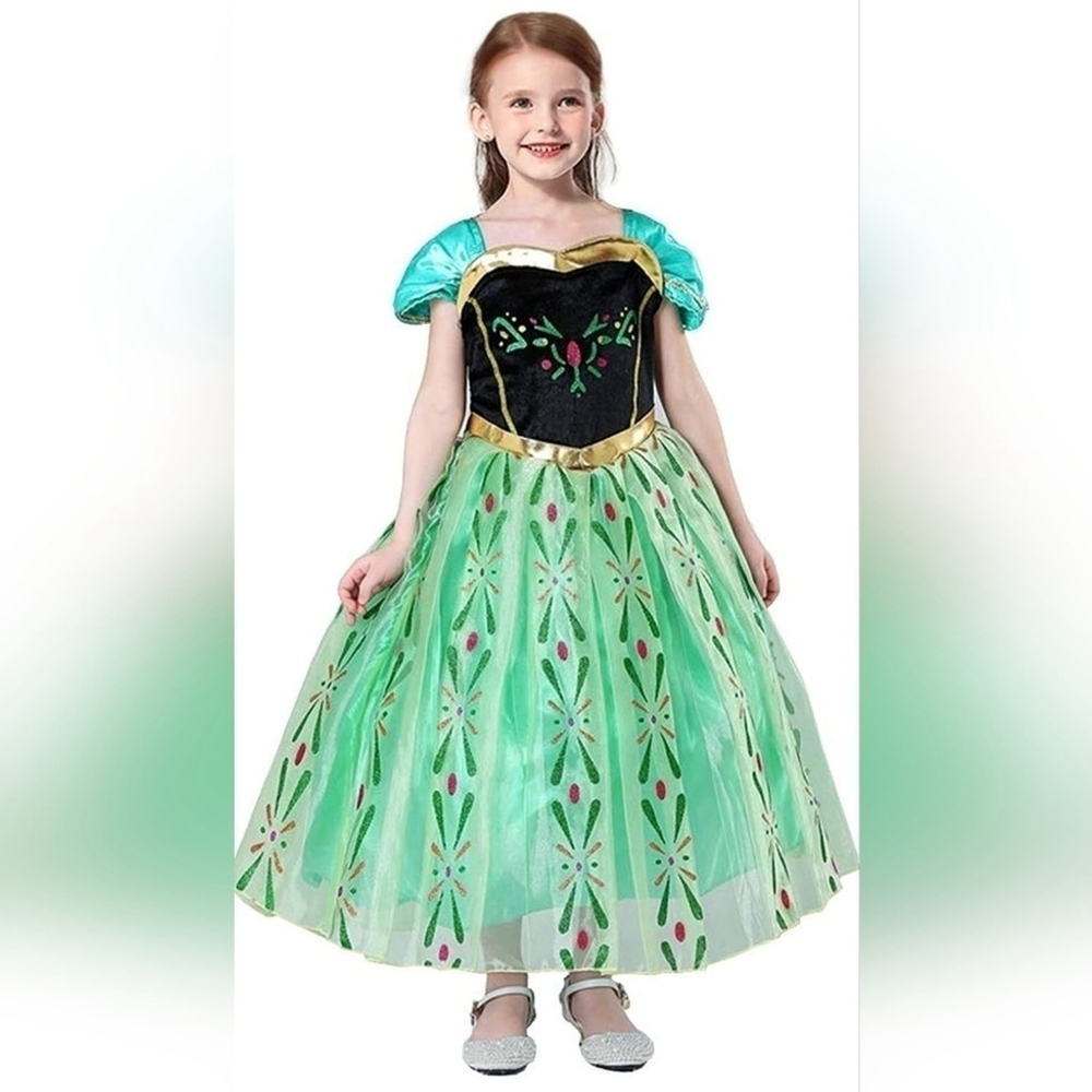 Princess Anna Frozen Queen Dress Green - 9/10 Years